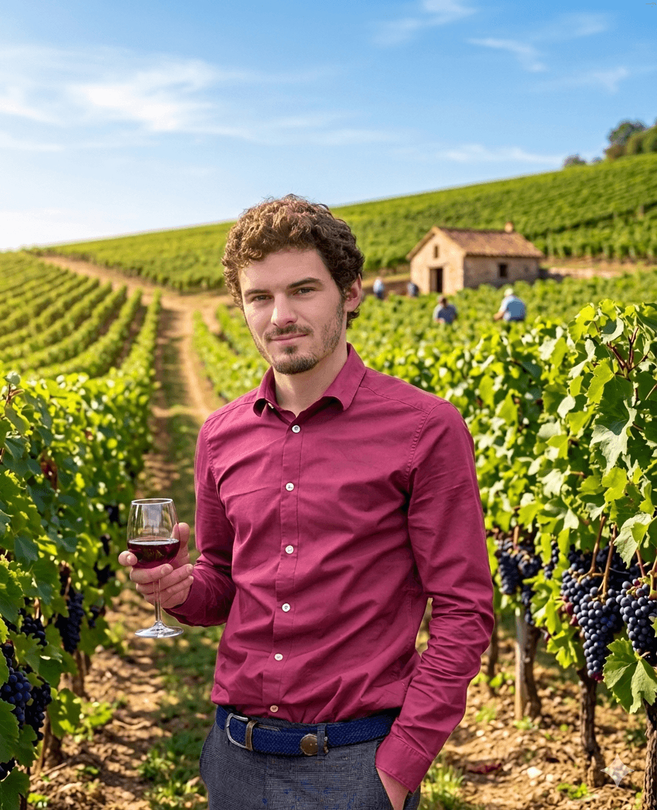 Baptiste, sommelier caviste indépendant, dans un vignoble en Anjou